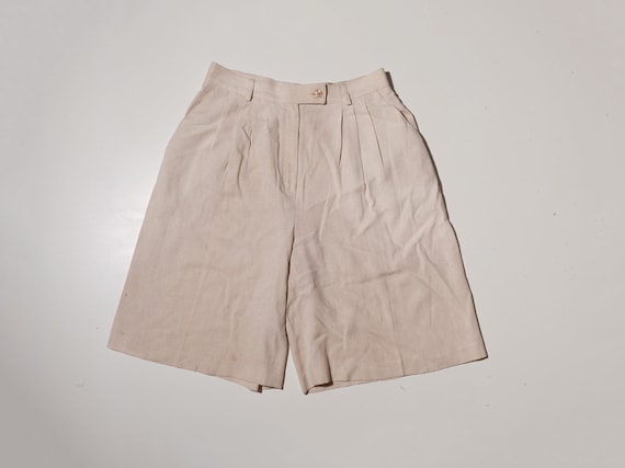 vintage cream bermuda shorts, vintage white linen
