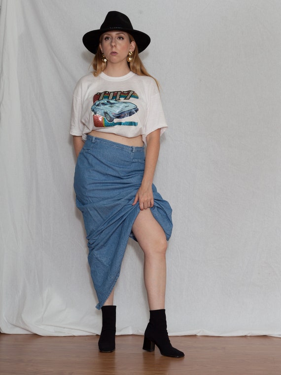 1990s jean maxi skirt, 1990s denim long skirt, vin