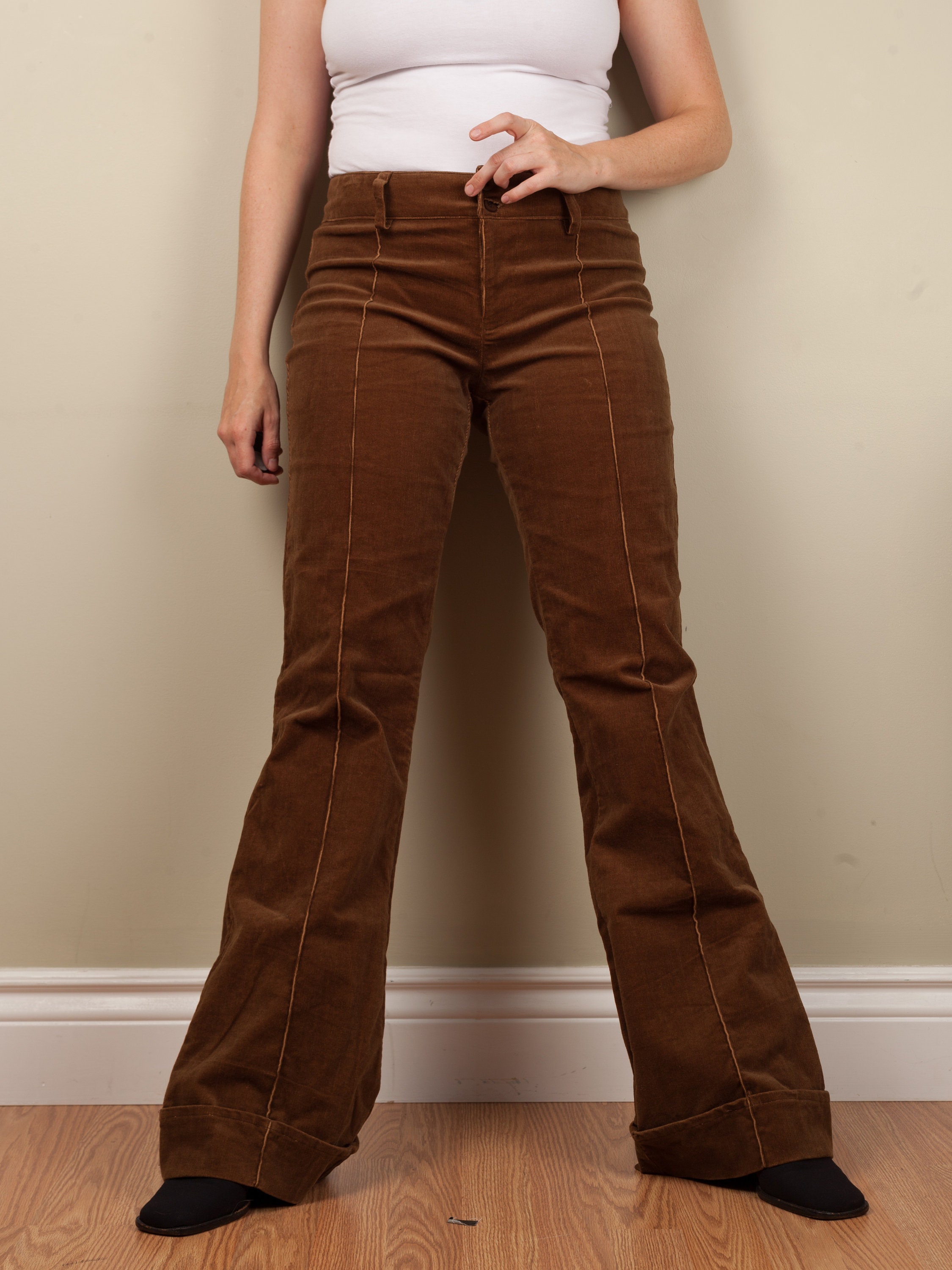 Y2k corduroy flare pipped pants low rise brown cords early Etsy
