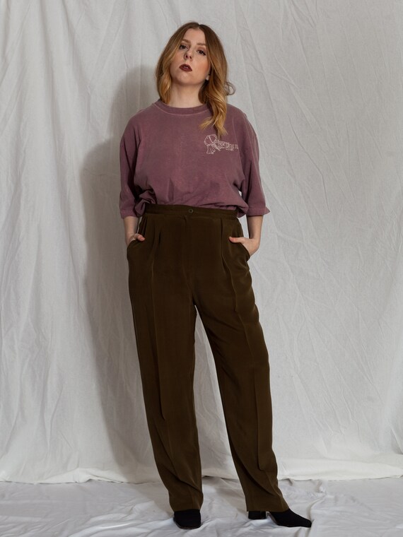 vintage green silk pants, 90s silk pants, vintage