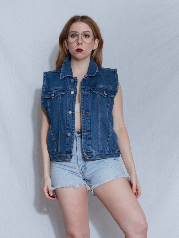vintage denim vest, 90s club Monaco vest, 90s deni