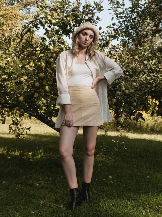 tan leather mini skirt uk