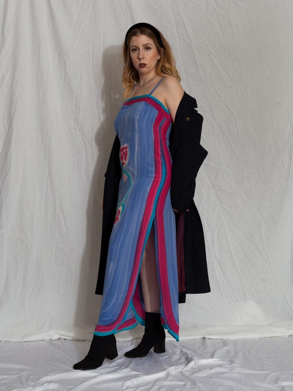 vintage blue floral silk slip dress, vintage silk… - image 6