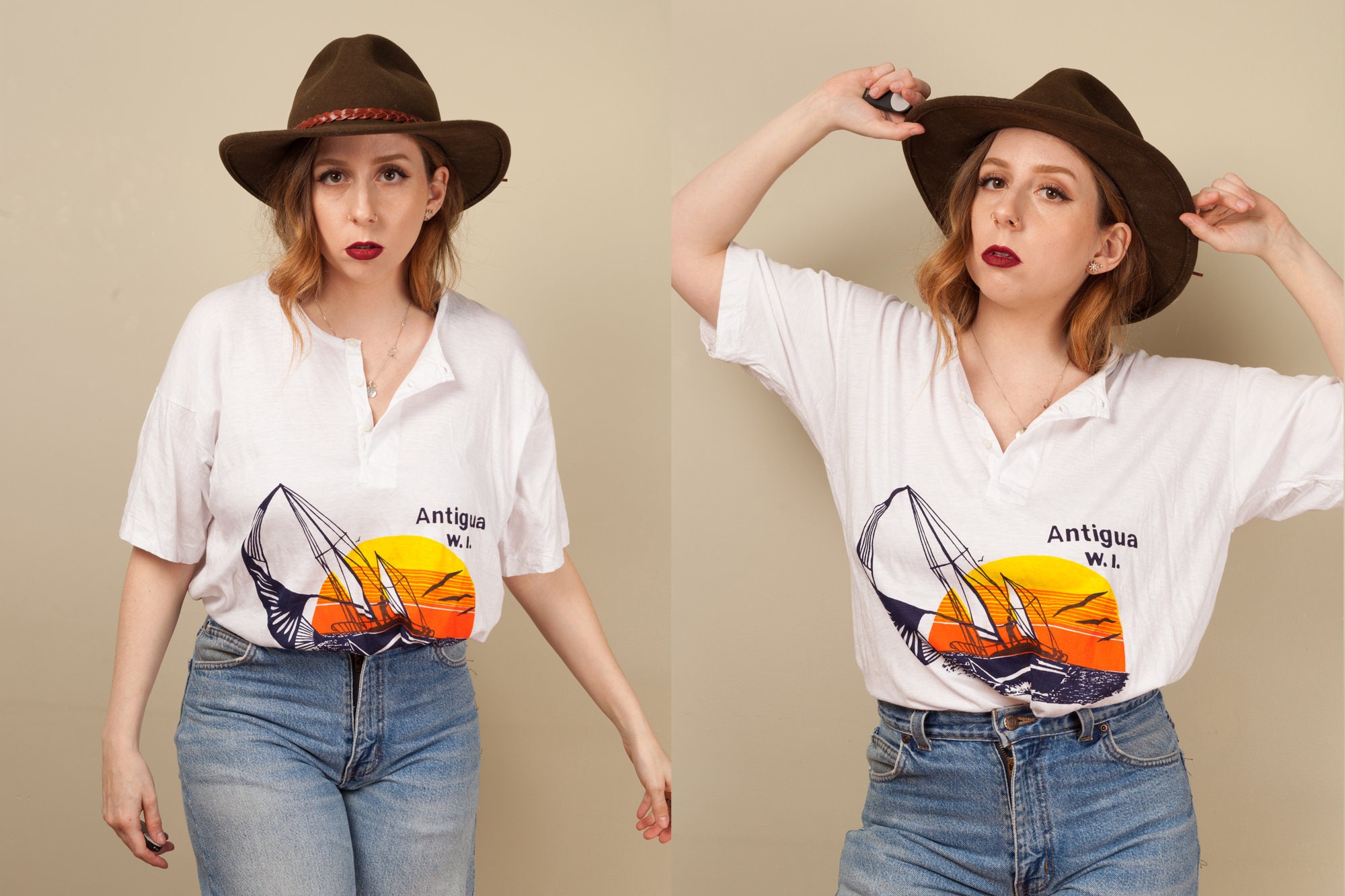 Vintage white Antigua souvenir t shirt retro sunset sail boat Etsy