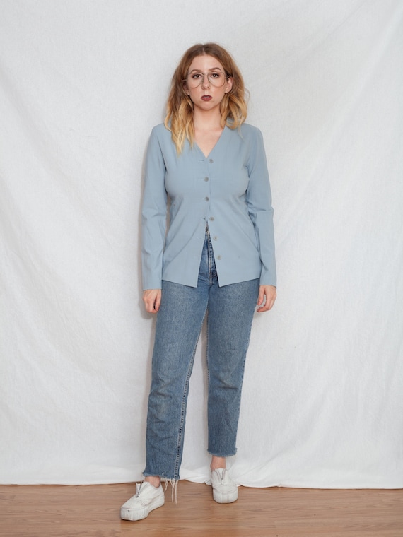 vintage Armani button up shirt, baby blue 1980s bu