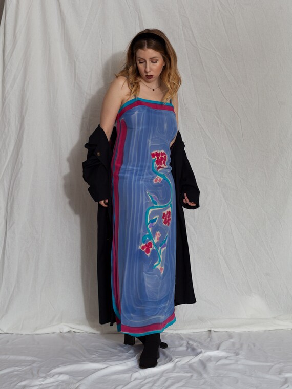 vintage blue floral silk slip dress, vintage silk… - image 7