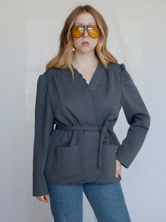Vintage wool blend charcoal grey short shacket, 19