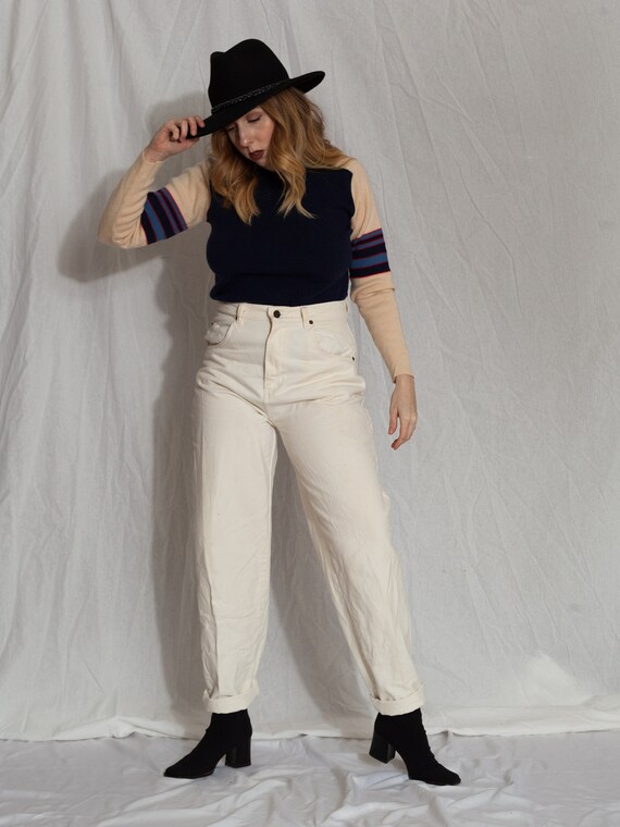 vintage high rise white jeans, 90s white jeans, 90