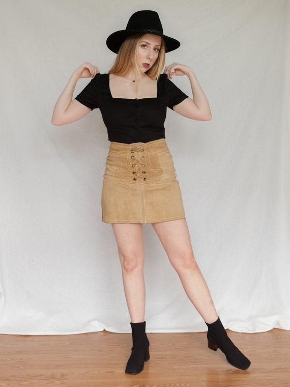 70s suede mini skirt, 1970s tan micro skirt, hippi