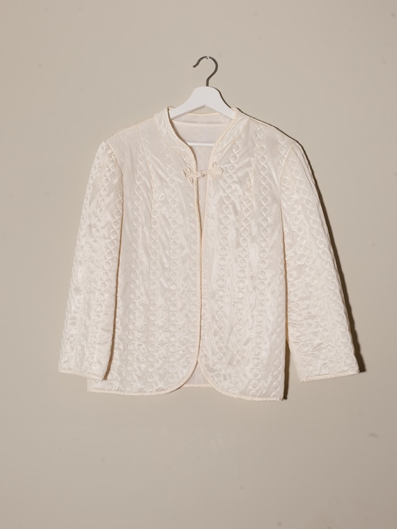 vintage quilted robe, 1980s cream robe, vintage cr