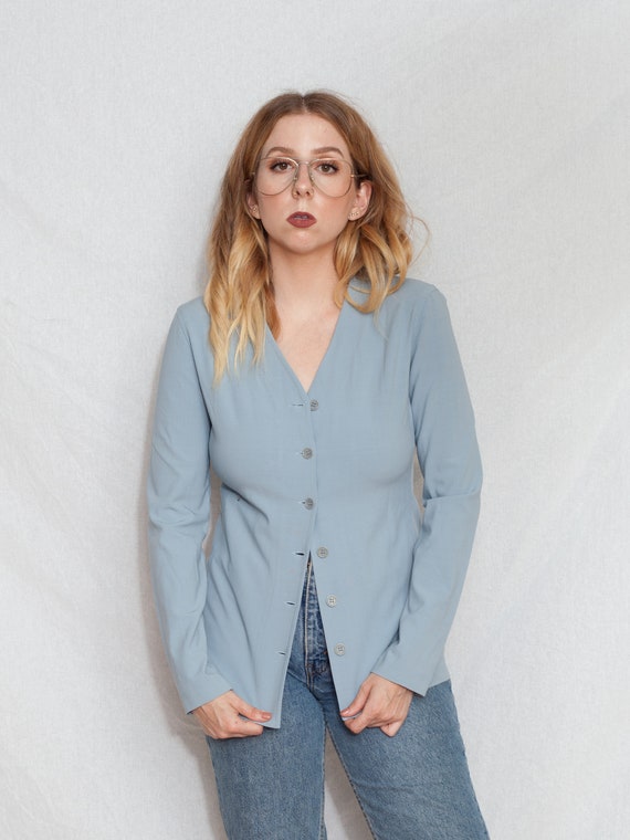 vintage Armani blue button up shirt, sky blue 1980
