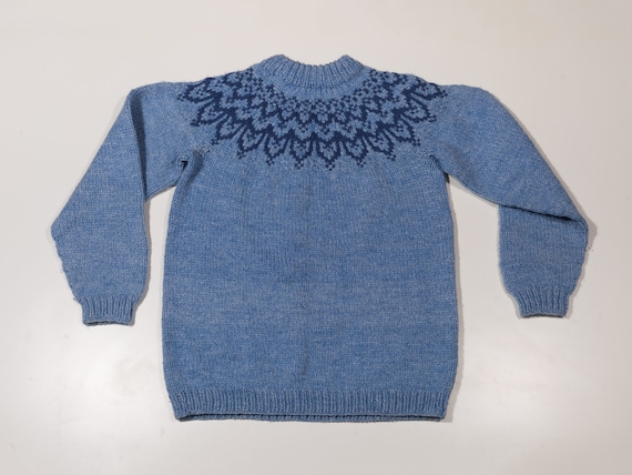 fisherman knit sweater, vintage blue knit sweater,