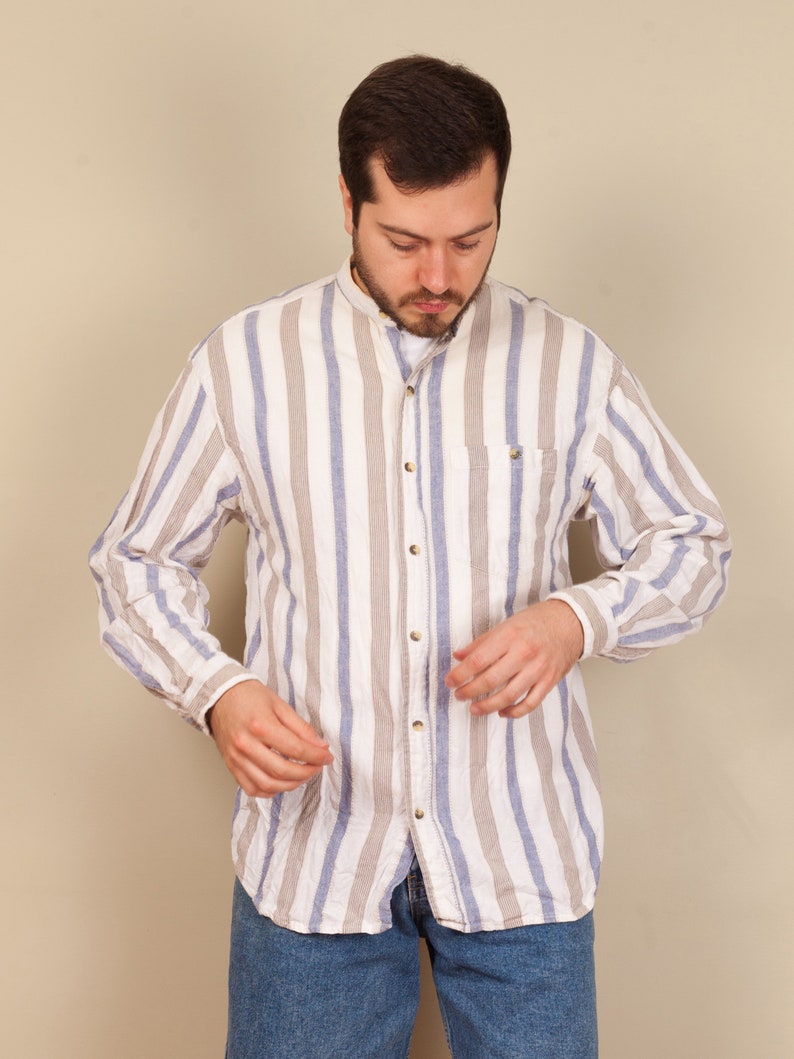90s mens vintage vertical striped button up shirt vintage | Etsy