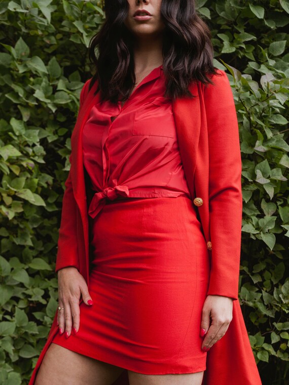 Vintage red mini skirt, designer skirt, red, 1980s