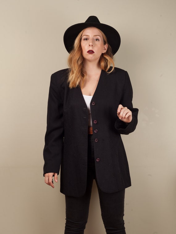 vintage oversize linen blend black blazer, 90s col