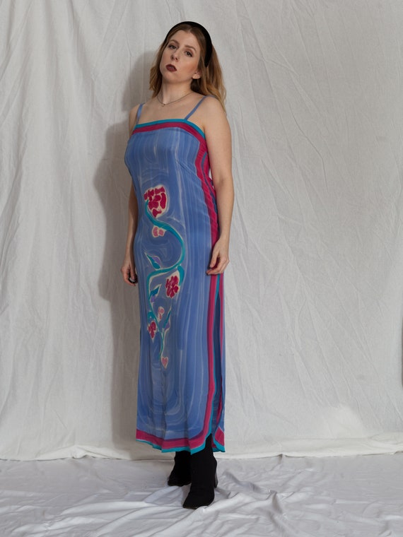 vintage blue floral silk slip dress, vintage silk… - image 2