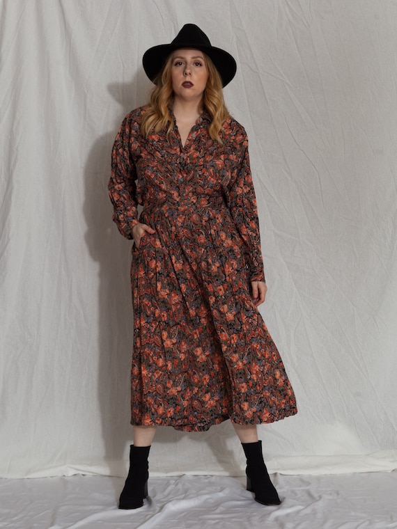 90s floral two piece skirt and long sleeve shirt s