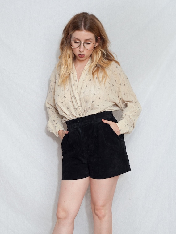 vintage black suede mom shorts, high waist paper b