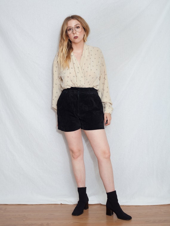 vintage black suede midi shorts, high waist paper