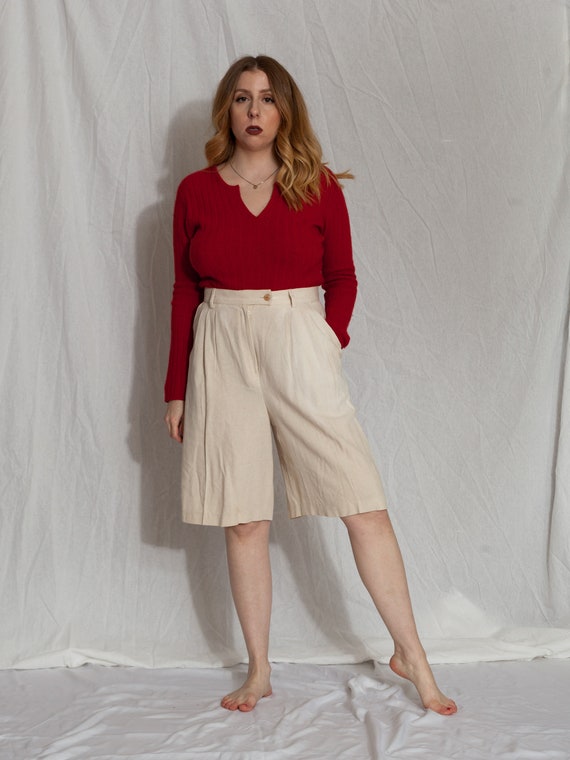 vintage cream bermuda shorts, vintage white linen