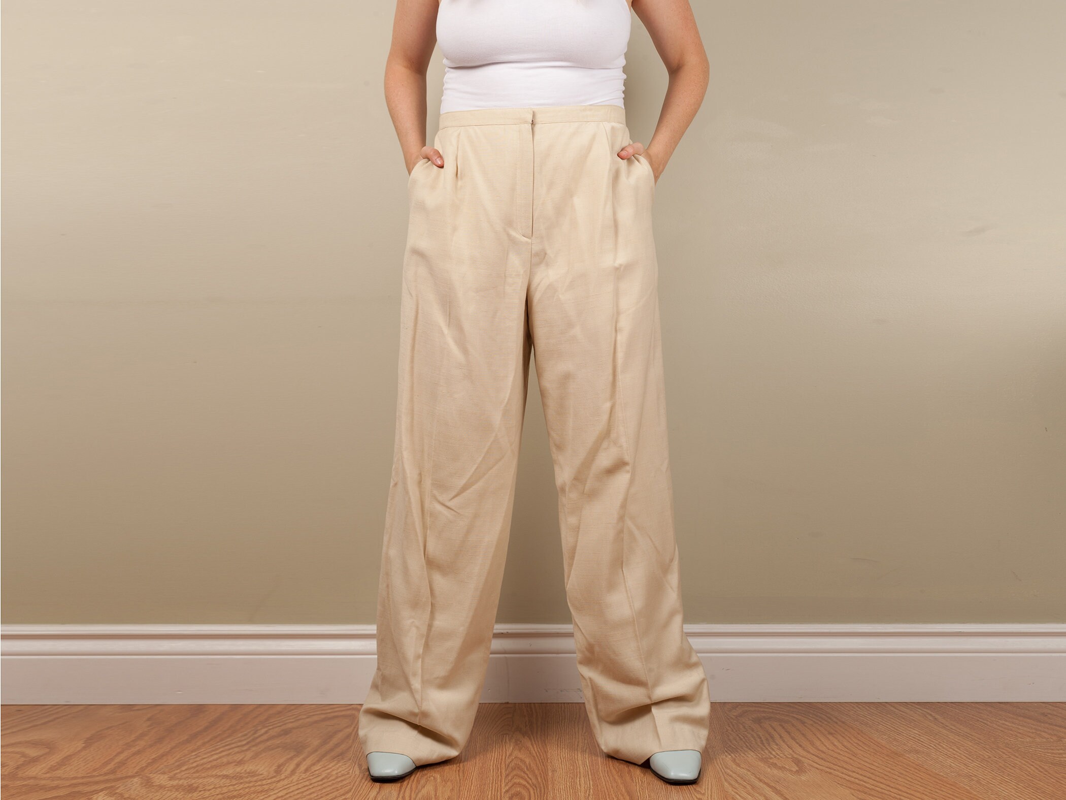 Vintage linen blend beige trousers light beige baggy pants | Etsy