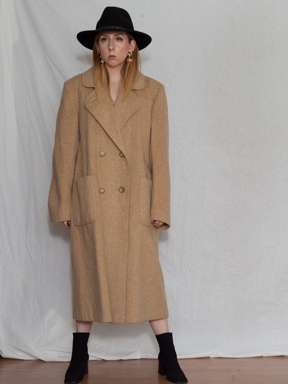 1970s maxi camel winter coat, vintage tan duster c