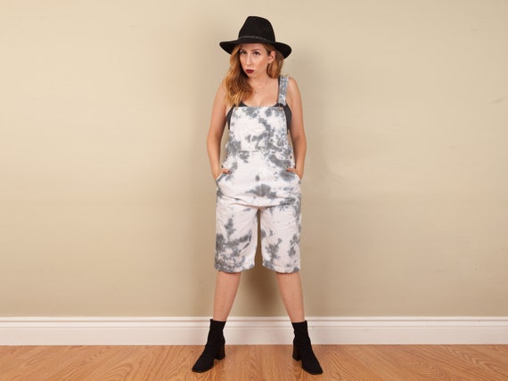 reworked 1990s blue tie dye overalls, vintage over
