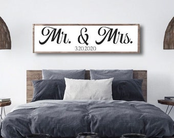 Mr And Mrs Sign, Farmhouse Bedroom, Bedroom Sign, Master Bedroom Decor, Bedroom Wall Art, Above Bed Sign, Couples Sign, Wedding Gift