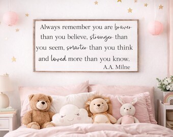 Always Remember, You Are Stronger Than You Think, A. A. Milne, Above The Crib Sign, Above The Crib, Nursery Decor, Winnie The Pooh Decor
