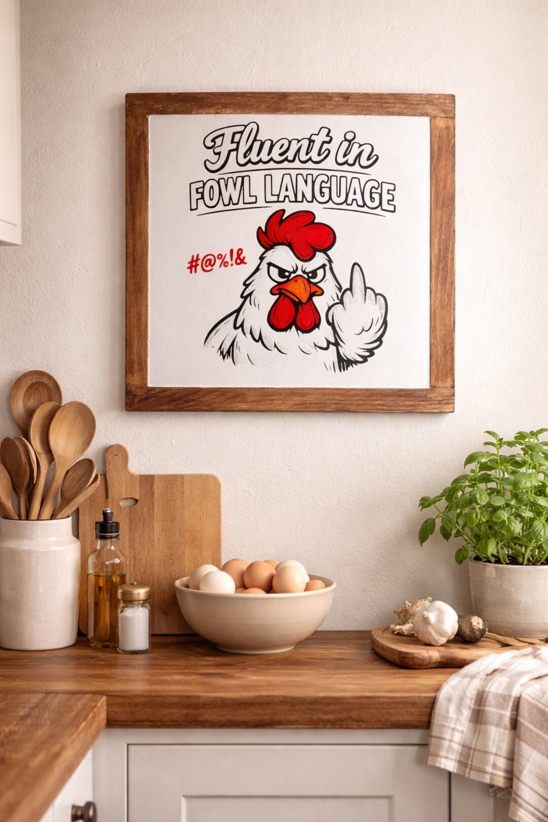 Fowl Language Sign, Chicken Sign, Farmhouse Kitchen Decor, Wooden Sign ...