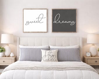Sweet Dreams Sign, Above The Bed Sign, Master Bedroom Decor, Farmhouse Bedroom, Set Of Two, Farmhouse Decor, Guest Bedroom Sign, Wooden Sign