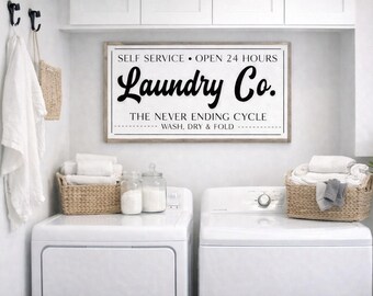 Laundry Sign, Laundry Co, Laundry Company Sign, Laundry Room Decor, Laundry Room Sign, Farmhouse Sign, Never Ending Cycle, Self Service