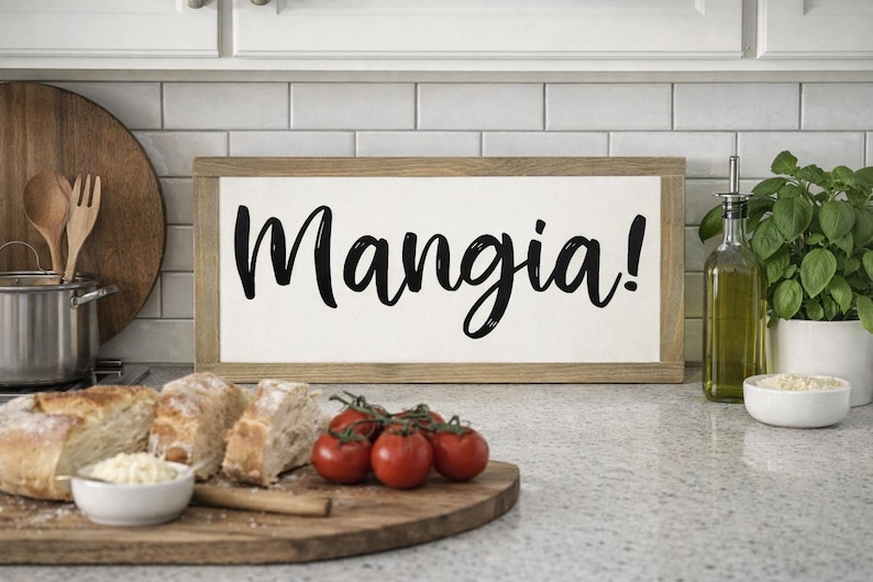 Mangia Sign, Wooden Sign, Farmhouse Sign, Farmhouse Decor, Small Kitchen Sign, Italian Sign, Italian Kitchen Decor, Italian Decor, Kitchen Counter Decor