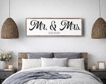 Mr And Mrs Sign, Farmhouse Bedroom, Bedroom Sign, Master Bedroom Decor, Bedroom Wall Art, Above Bed Sign, Couples Sign, Wedding Gift