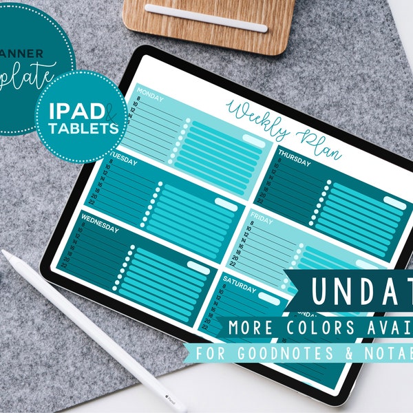 Blue Weekly Planner Template for iPad/Tablets (use in Goodnotes or Notability)