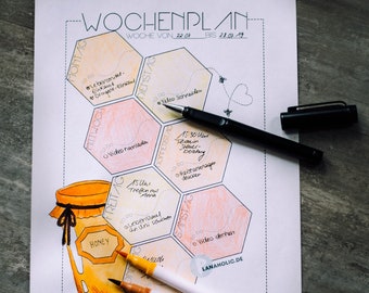 Wochenplan "honey" zum Ausdrucken