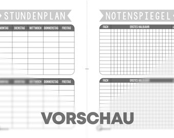 Jahresübersicht 2019/2020, Stundenplan & Notenspiegel - DIY Hausaufgabenheft/Planer zum Ausdrucken