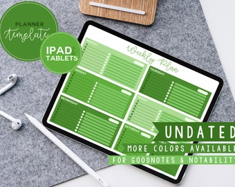 Green Weekly Planner Template for iPad/Tablets (use in Goodnotes or Notability)