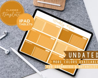 Yellow Weekly Planner Template for iPad/Tablets (use in Goodnotes or Notability)