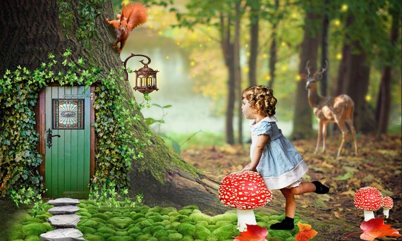 Magic Fairy Tree Door Fantasy Forest Digital Backdrop Etsy