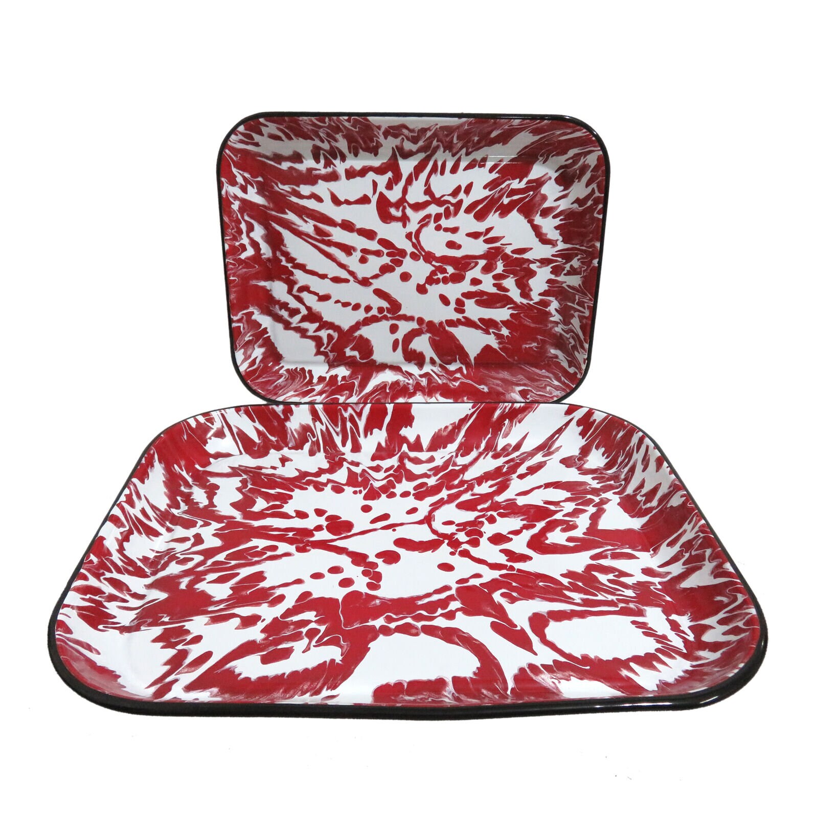 Unique Red & White Marble Effect Enamel Tray Suitable for Display & Serving 