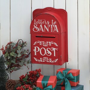 Handmade red Christmas mailbox  "Letters To Santa" Tin Post Box letterbox Xmas  Presents for kids wish list