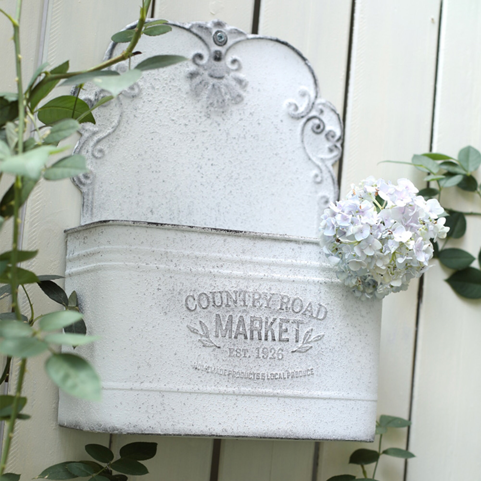 Vintage Rustic White Garden Wall Hung Wide Planter Garden Etsy UK