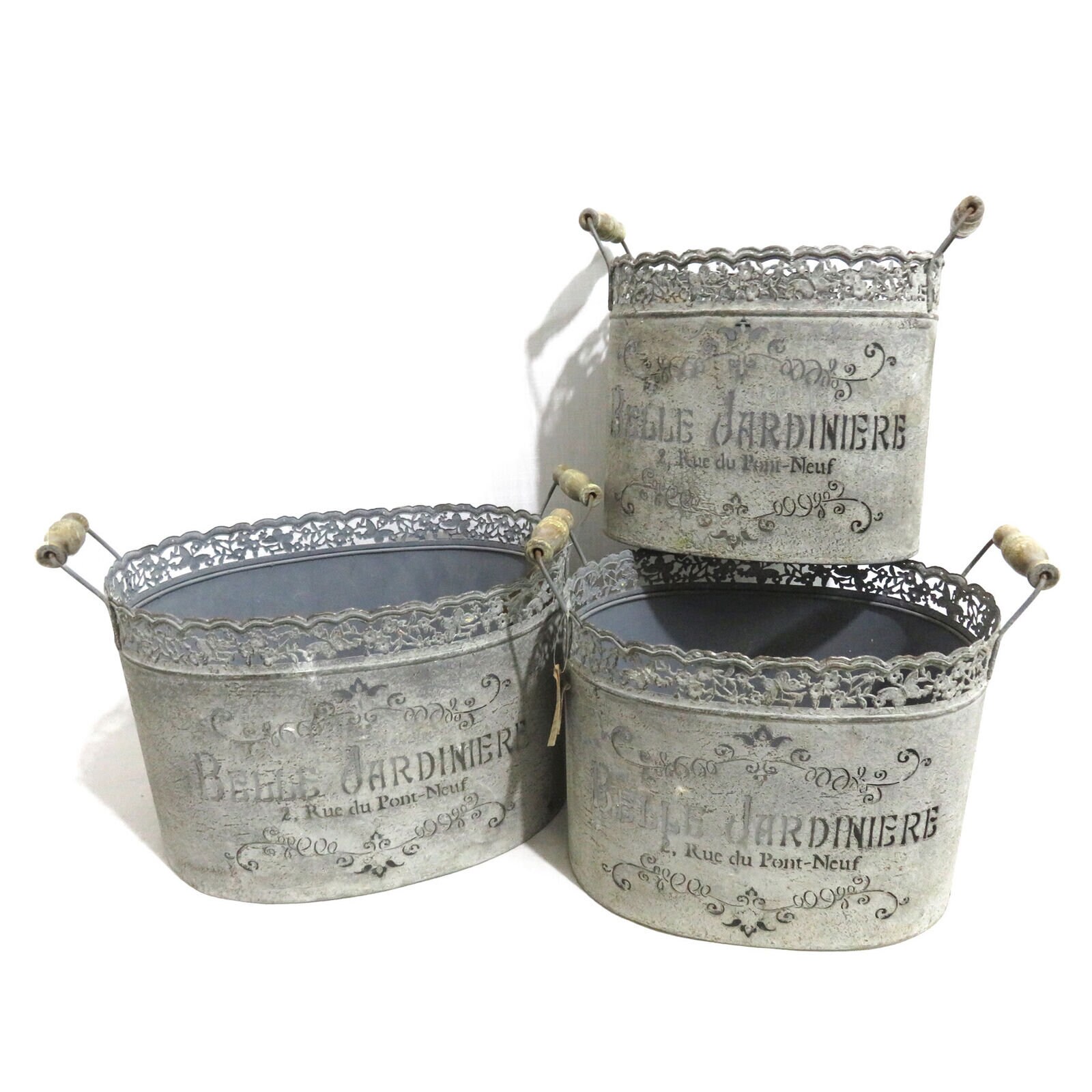 Set of 3 French Style Metal Planters with Handles & 'Belle | Etsy