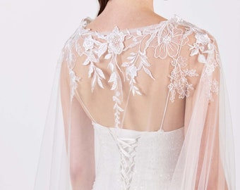 Gracie Lace Wedding Cape: Handmade Bridal Tulle Cape