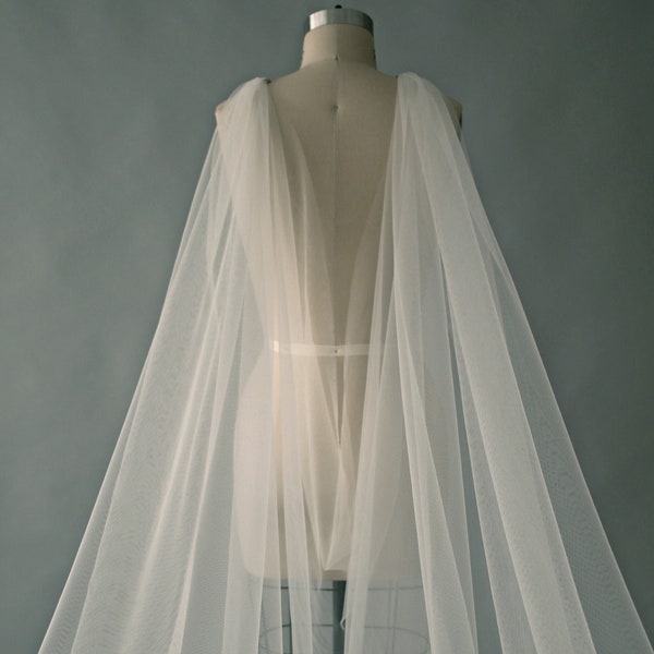 Minimalist Tulle Wedding Cape Veil: Simple Sheer Draped Bridal Cape