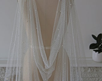 Sparkle Pearl Wedding Cape: Glitter Tulle Bridal Cape