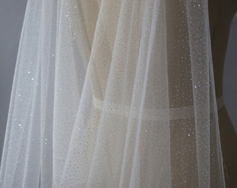 Sparkle Glitter Cathedral Wedding draped cape, Bridal Tulle shoulder veil