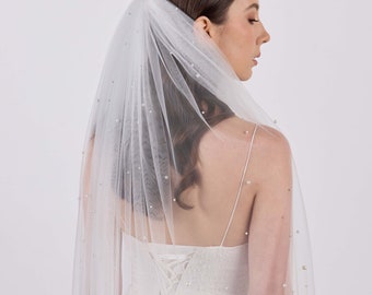 MILLA Pearl veil, long veil, cathedral veil, chapel veil, floor veil, wedding veil, bridal veil, handmade veil, custom veil.