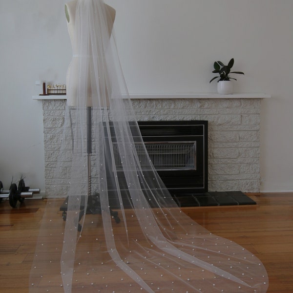 MILLY Pearl veil , pearl veil , long veil , wedding veil , bridal veil , custom made cape.